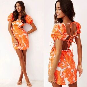 Sage + Paige Aperol Strappy Puff-Sleeve Mini Dress in Orange | Medium